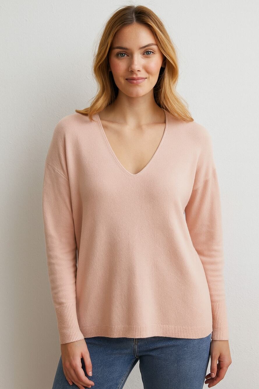 Treasure & Bond Womens Small Pullover Sweater V Neck Light Pink Peach Soft NWOT